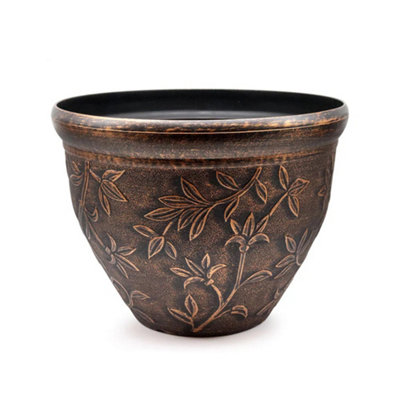 13Inch Bronze Effect Leaf Pattern PlanterDark Bronze Large Decorative Plastic Flower Pot 34Cm X 25Cm from B&Q