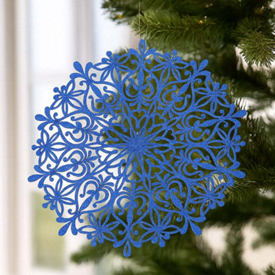Large Sparkling  Glitter Snowflake Decoration 39CmBlue from B&Q