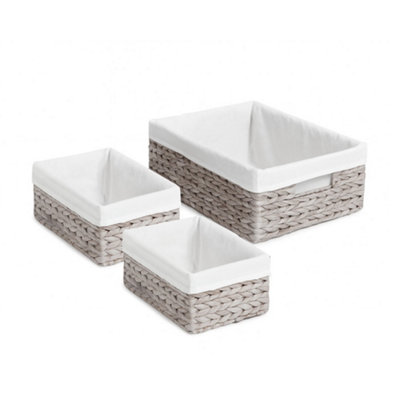 3 Piece Natural Woven Storage Basket Set With Detachable Fabric Lining from B&Q