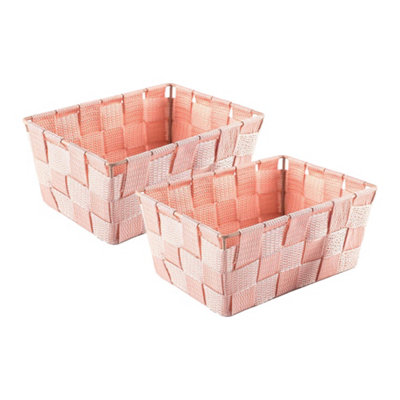 Wide Woven Storage Basket 2Pack 14Cmx19Cmx8Cm Pink from B&Q