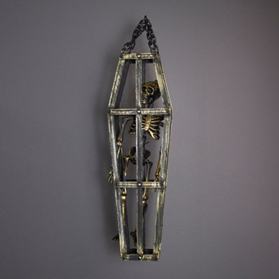  - Hanging Skeleton In Coffin 42Cm Black & Gold