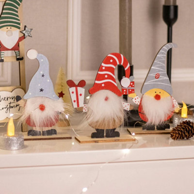 3Pack Festive Wooden Gonk Tabletop Ornaments from B&Q