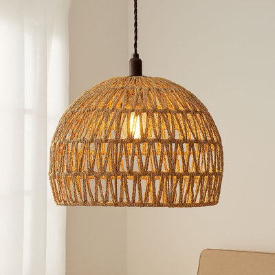 Handwoven Boho Coastal Ceiling Light ShadeNatural Wicker Pendant Lampshade  30Cm from B&Q