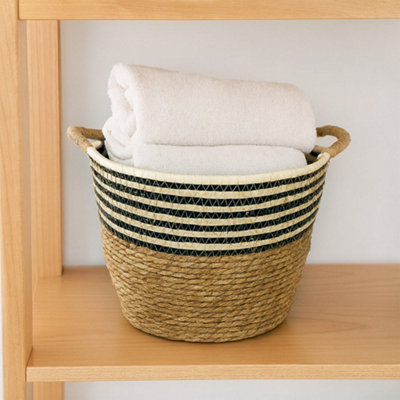 Natural Seagrass Stripe Storage Basket With Handles 30Cm X 25Cm from B&Q