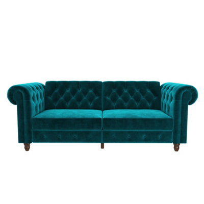 Dorel Felix Chesterfield Sofa Bed In Velvet Teal from B&Q