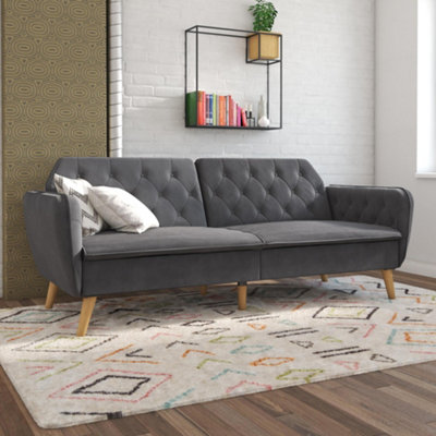 B&Q -  Dorel Home Tallulah Sofa Bed With Memory Foam In Velvet Grey