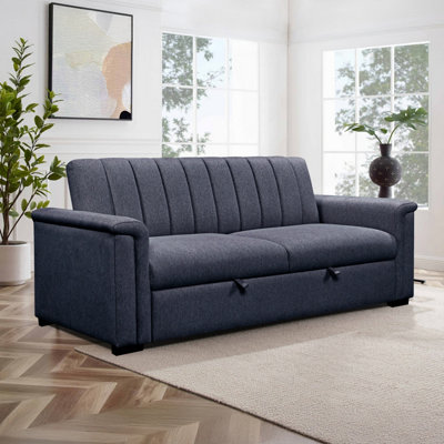 Charlotte - 3 Seater Sofa Bed Navy Fabric, 203 x 90 x 88cm (W x D x H) - Image 5