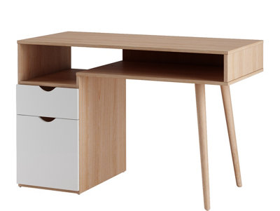 Scandi Desk With 1 Drawer 1 Door In White Grey Oak from B&Q