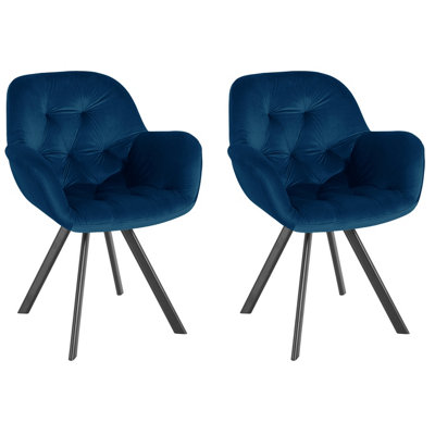 B&Q -  Home Dining Chair Set Of 2 In Velvet Navy Blue