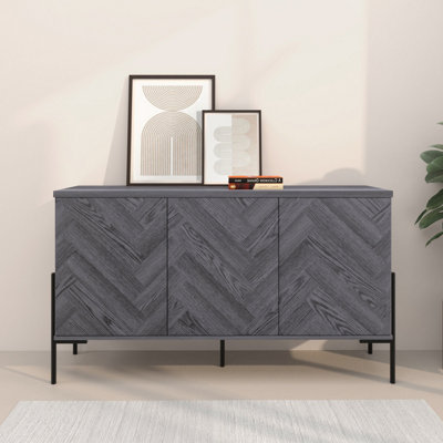 Dorel Charlene Sideboard With 3 Doors In Grey Fish Oakgrey Oak - Grey Oak Fishbone/Grey Oak - Image 4