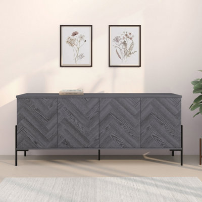 Dorel Charlene Sideboard With 4 Doors In Grey Fish Oakgrey Oak - Grey Oak Fishbone/Grey Oak - Image 4