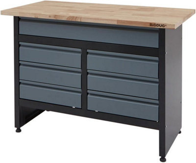 Bigdug Garage Workbench Drawer Cabinet842H X 1200W X 600D mm7X DrawerBlack/grey from B&Q