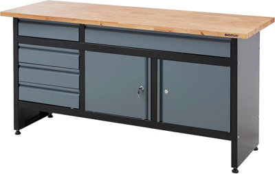 Bigdug Garage Workbench Drawer Cabinet842H X 1709W X 600D mm5X Drawer & 2 Door CupboardBlack/grey from B&Q