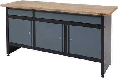 Bigdug Garage Workbench Drawer Cabinet842H X 1709W X 600D mm2X Drawer & 3 Door CupboardBlack/grey from B&Q