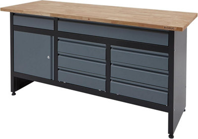 Bigdug Garage Workbench Drawer Cabinet842H X 1709W X 600D mm8X Drawer & 1 Door CupboardBlack/grey from B&Q