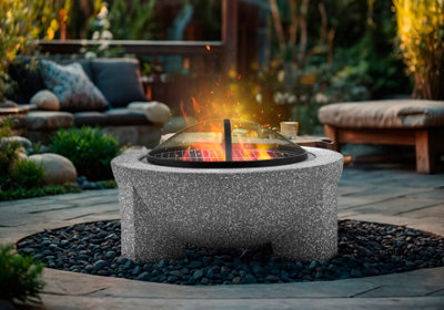 Dellonda Round MgO Fire Pit with BBQ Grill Ø75cm Light Grey - DG190 - Image 7