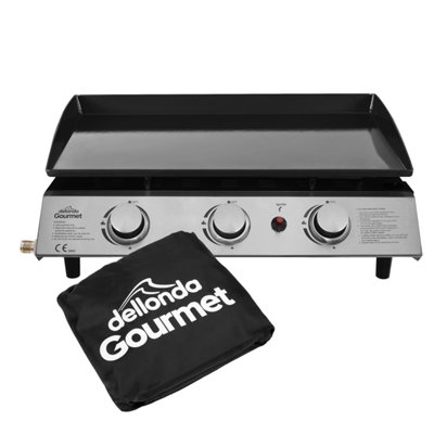 Dellonda 3 Burner Portable Gas Plancha 7.5Kw Hot Plate BbqCoverS/steel from B&Q