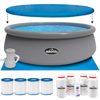 Dellonda 15Ft 450Cm Garden Kids Paddling Swimming Pool+Accessories Grey Rattan from B&Q