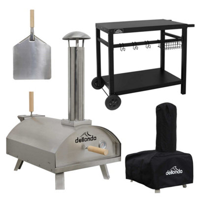 B&Q -  Wood Fired Stainless Steel Pizza Oven With Cover And Trolley To Dg259
