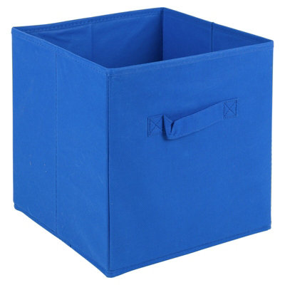 B&Q -  Urbnliving Height 24Cm Collapsible Dark Blue Cube Medium Storage Boxes Kids Toys Carry Handles Basket Bits Bobs Organise