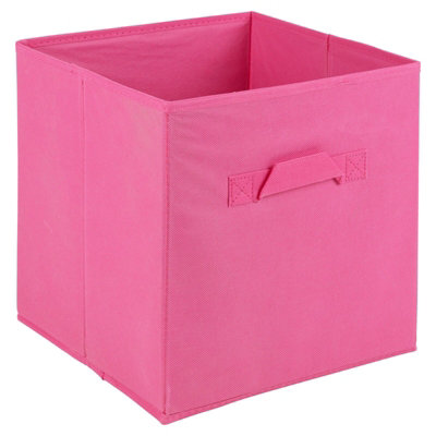 B&Q -  Urbnliving Height 27Cm Collapsible Dark Pink Cube Large Storage Boxes Kids Toys Carry Handles Basket Bits Bobs Organise