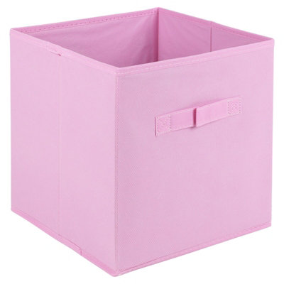 B&Q -  Urbnliving Height 24Cm Collapsible Light Pink Cube Medium Storage Boxes Kids Toys Carry Handles Basket Bits Bobs Organise