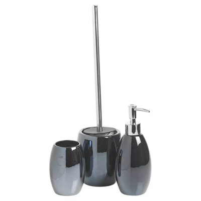 Urbn-Living Black4-Pcs Ridder Shiny Ceramic Bathroom Set from B&Q