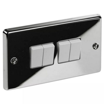 Urbn-Living Volex 4 Gang Polished Chrome Light Switch With White Inserts from B&Q