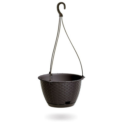 B&Q -  BrownSet Of 1Ratolla Round Hanging Plastic Planter16X24.3X24.3 Cm