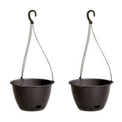 B&Q -  BrownSet Of 2Ratolla Round Hanging Plastic Planter16X24.3X24.3 Cm