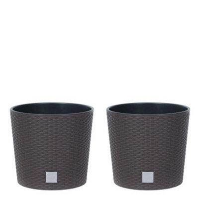 Urbn-Living BrownSet Of 230Cm Rato Round Low Rattan Planters -1-2 Pack from B&Q