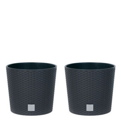 Urbn-Living BlackSet Of 225Cm Rato Round Low Rattan Planters -1-2 Pack from B&Q