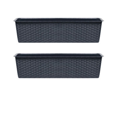 Urbn-Living Black2-Pcs Ratolla Rattan Balcony Planter14.5X68.5X17.3 Cm from B&Q