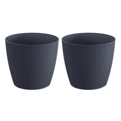 Urbn-Living BlackSet Of 2Wheaty Round Flower Pot16.7X18.9X18.9Cm from B&Q