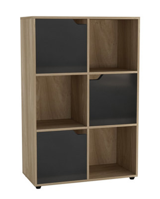 B&Q -  OakBlack6-Cube Shelving Unit With Wooden Doors