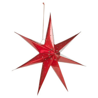 Urbn-Living RedLarge Led Festive Paper Star Lantern Hanging Christmas Lights from B&Q