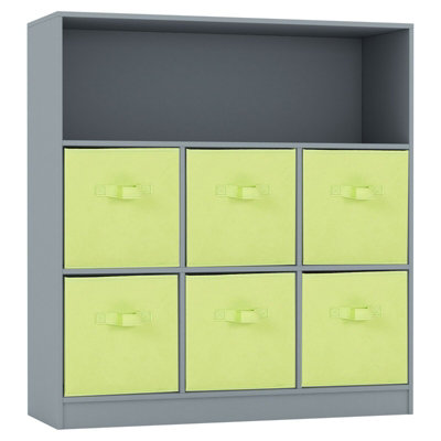 Urbn-Living Urbnliving Height 94Cm Wooden Wide Grey 7 Cube Bookcase With Green 6 Drawers Baskets Storage Unit Shelves from B&Q