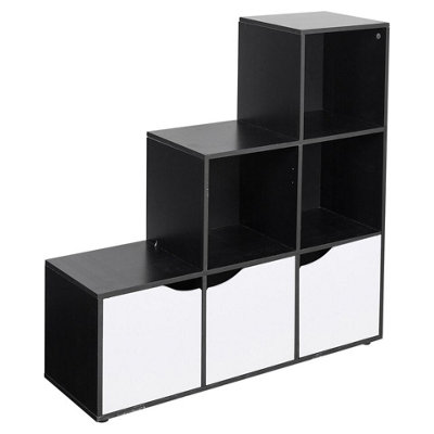 Urbn-Living Urbnliving Height 90.5Cm 6 Cube Step Storage Black Bookcase And White Doors For Home Office Organizer Display Shelf Unit from B&Q