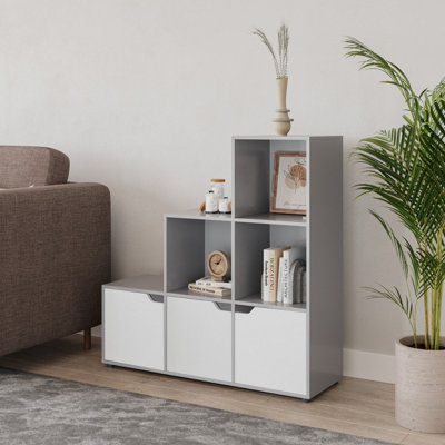 Urbn-Living Urbnliving Height 90.5Cm 6 Cube Step Storage Grey Bookcase And White Doors For Home Office Organizer Display Shelf Unit from B&Q