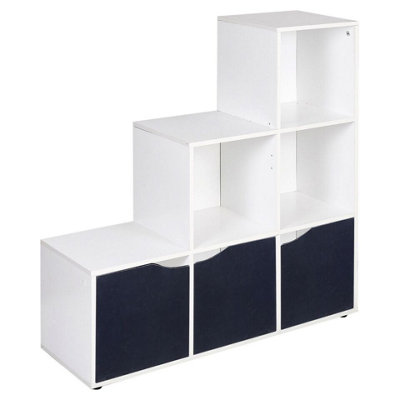 Urbn-Living Urbnliving Height 90.5Cm 6 Cube Step Storage White Bookcase And Black Doors For Home Office Organizer Display Shelf Unit from B&Q