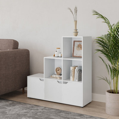 Urbn-Living Urbnliving Height 90.5Cm 6 Cube Step Storage White Bookcase With Doors For Home Office Organizer Display Shelf Unit from B&Q