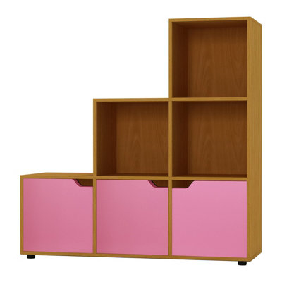 Urbn-Living Urbnliving Height 90.5Cm 6 Cube Step Storage Beech Bookcase And Pink Doors For Home Office Organizer Display Shelf Unit from B&Q