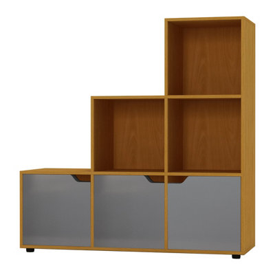 Urbn-Living Urbnliving Height 90.5Cm 6 Cube Step Storage Beech Bookcase And Grey Doors For Home Office Organizer Display Shelf Unit from B&Q