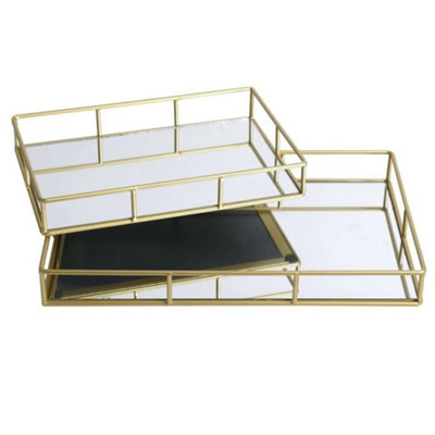 B&Q -  2-Pc Metal Gold Rectangle Mirror Tray