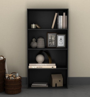 B&Q -  Urbnliving 4 Tier Wide Wooden Bookcase Cupboard Storage Shelving Display Shelf Cabinet Black Unit