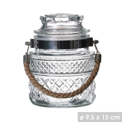 Urbn-Living 550Ml Decorative Glass Storage Jar With Airtight Lid And Rope Handle
