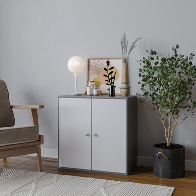 Urbn-Living Urbnliving 60Cm Height Grey 2 Tier Wooden Storage Cabinet With White Door from B&Q