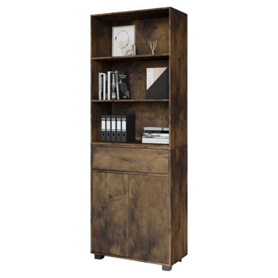 B&Q -  Grey5-Tier Wooden Display Cabinet With Shelves & Drawer