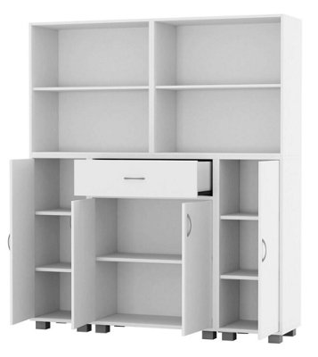 Urbn-Living Urbnliving Height 140Cm 4 Door 4 Shelf White Bookshelf 1 Drawer Storage Cabinet Bookcase Cupboard Display Unit from B&Q