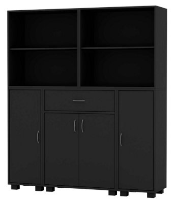 Urbn-Living Urbnliving Height 140Cm 4 Door 4 Shelf Black Bookshelf 1 Drawer Storage Cabinet Bookcase Cupboard Display Unit from B&Q